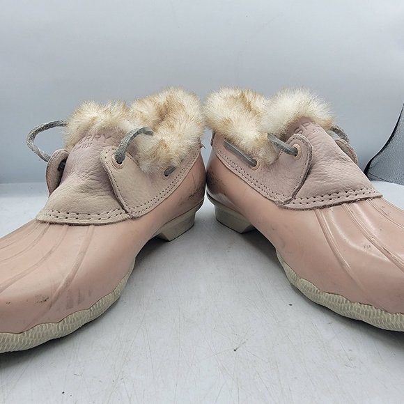 Sperry Top Sider Womens 8 Pink Faux Fur Lined Saltwater 1 Eye Cozy Rain Boot - Picture 3 of 14